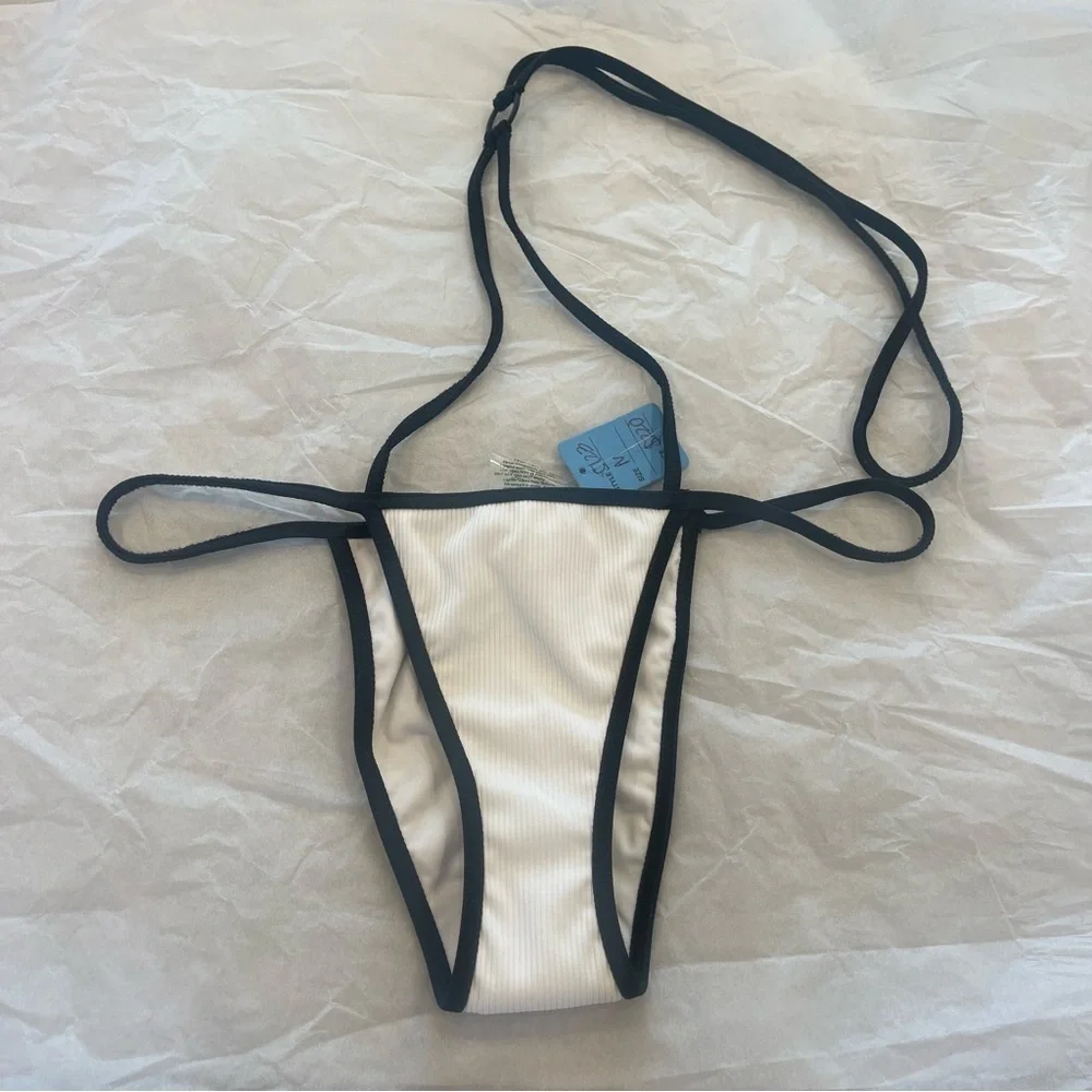 NWT Minimale Animale Plantoon Bikini Bottom Halter Harness , Medium , White Rib